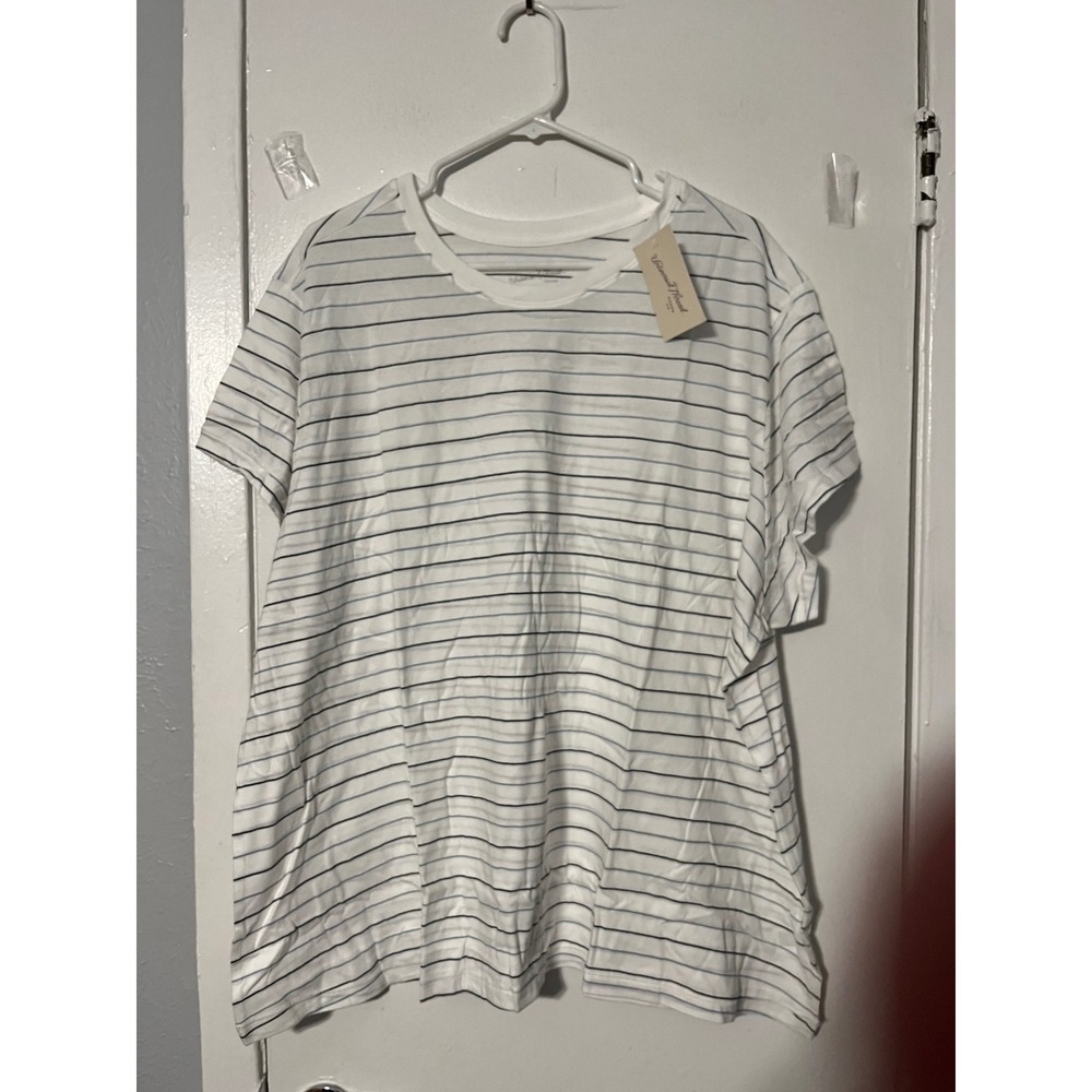 Universal Thread Womens 3X Striped Cotton T-Shirt White Blue 013004913